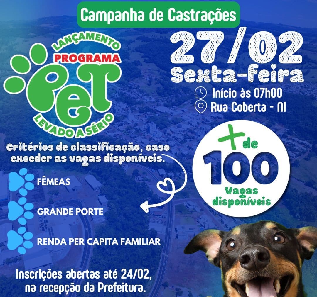 Castração animal terá 125 procedimentos em Nova Itaberaba por meio do programa Pet Levado a Sério