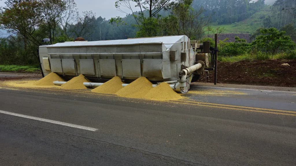 Motorista joga caminhão em barranco para evitar acidente maior