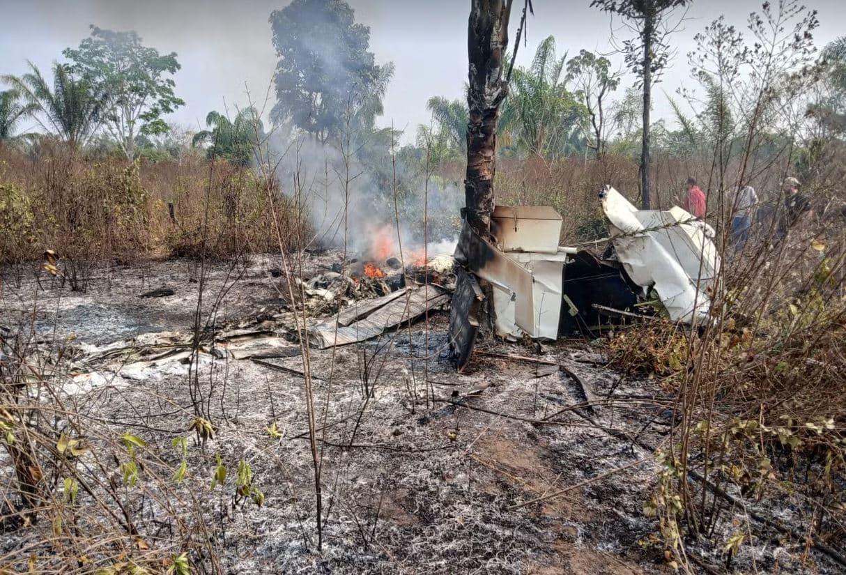 Fogo após queda de avião em fazenda de Apiacás (MT) (Foto: Reprodução)