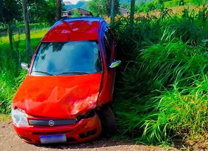 Com a colisão, veiculo ficou parado fora da pista (Foto: Divulgação )