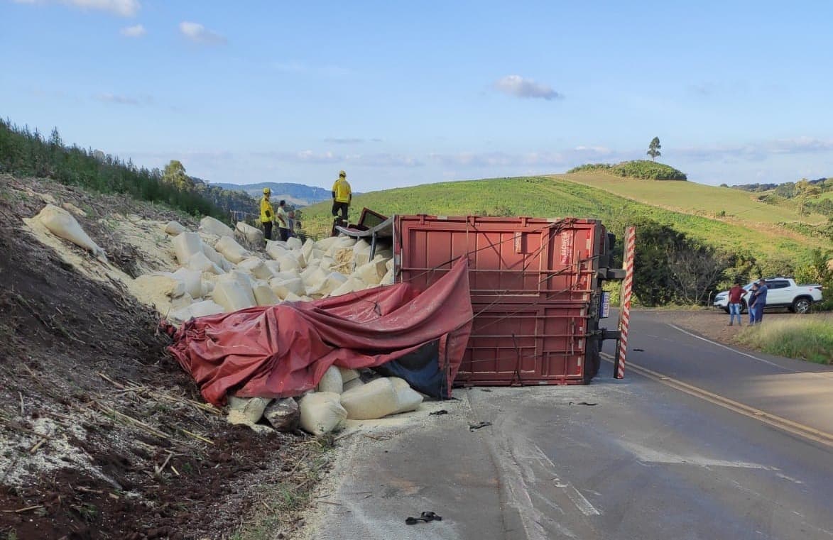 Carga caiu às margens de rodovia (Foto: Corpo de Bombeiros)