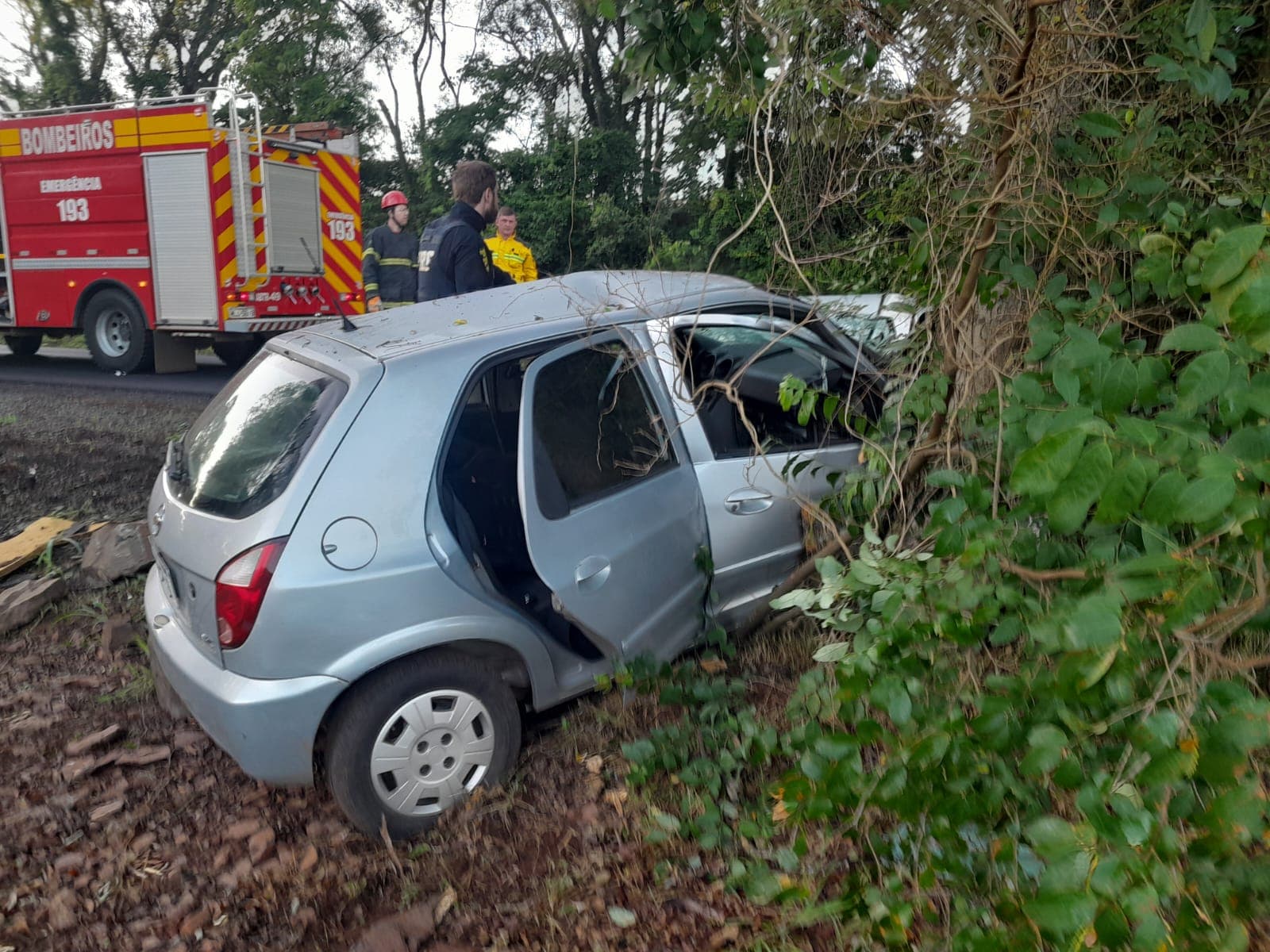 Havia duas pessoas dentro de carro (Foto: Corpo de Bombeiros)