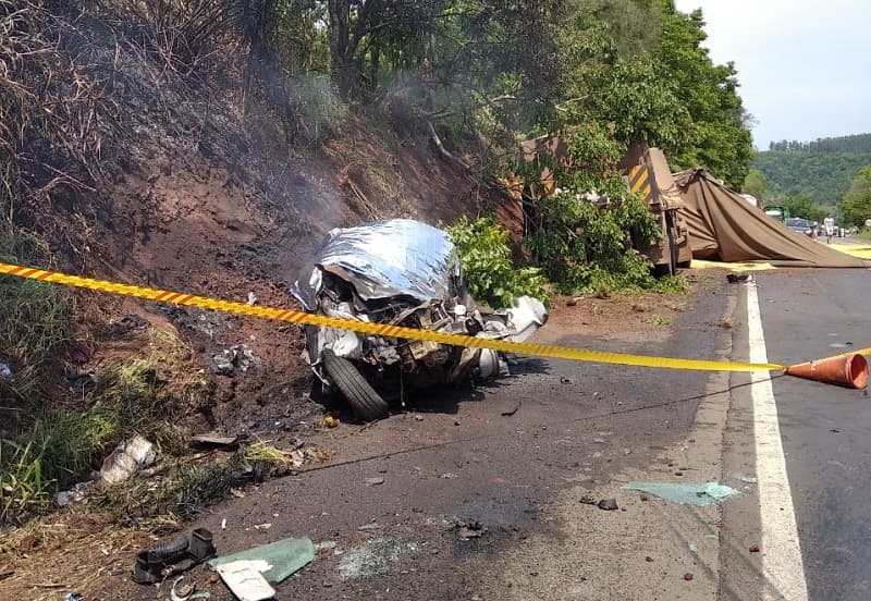 Vítima que estava no veículo morreu carbonizada (Foto: Bombeiros )