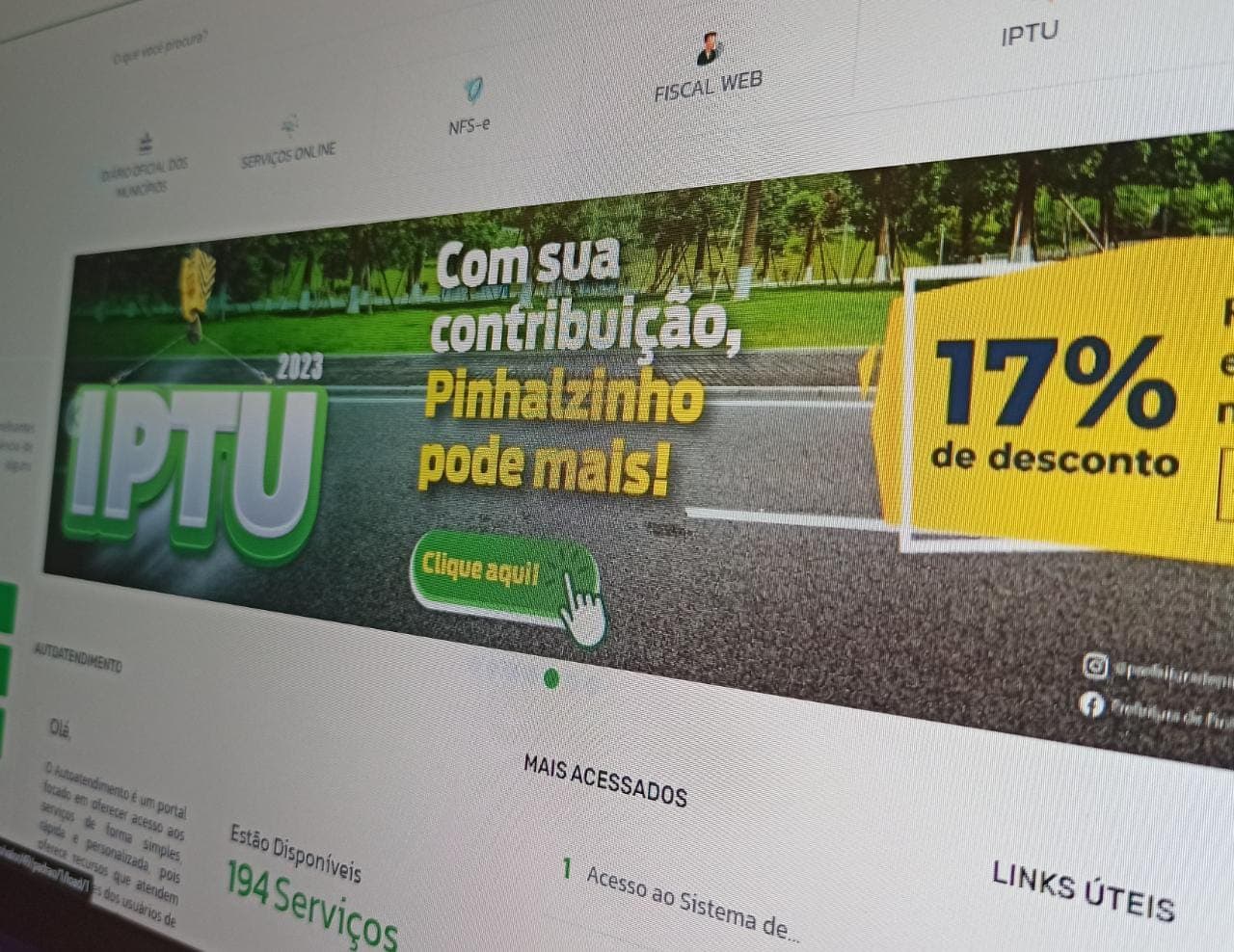 Pagamento do IPTU por PIX vence nesta semana em Pinhalzinho (Foto: Gilmar Bortese)