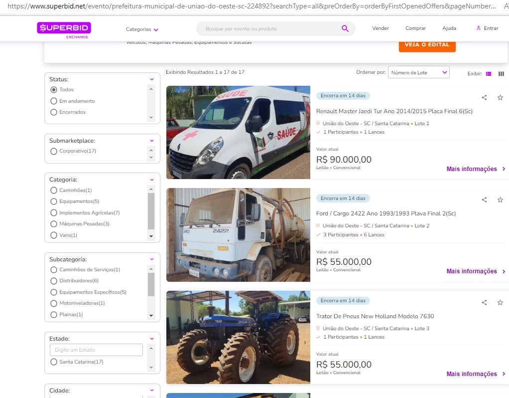 Prefeitura de União do Oeste realiza leilão de bens (Foto: Divulgação )