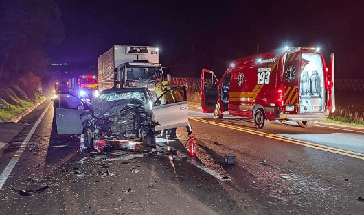 Motorista do carro morreu no local do acidente (Foto: Corpo de Bombeiros)