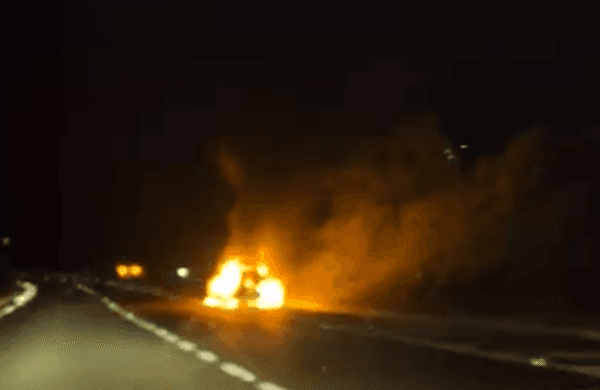 Veículo pegou fogo na rodovia (Foto: Divulgação)