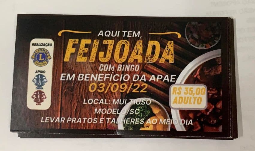 O valor das fichas para a Feijoada é de R$35,00 (Foto: Fernanda Hinning)