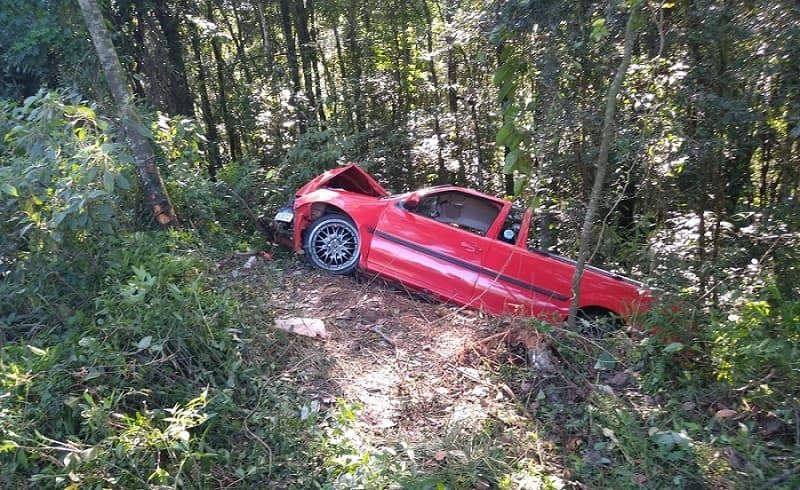 Veículo foi encontrado em meio a matagal (Foto: Polícia Militar Rodoviária)