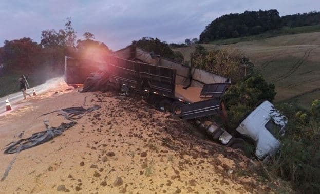 Carga caiu sobre a rodovia (Foto: Corpo de Bombeiros)