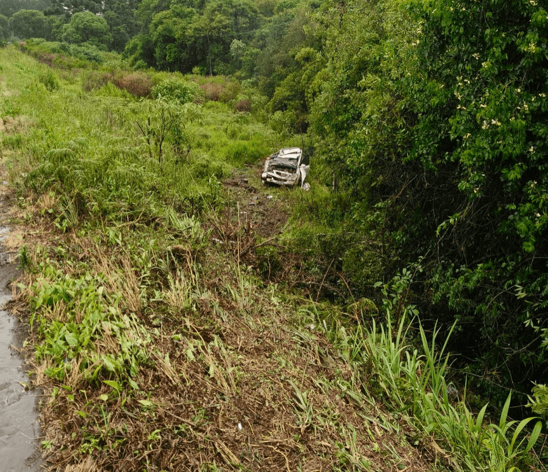 Veículo desceu ribanceira (por Corpo de Bombeiros)