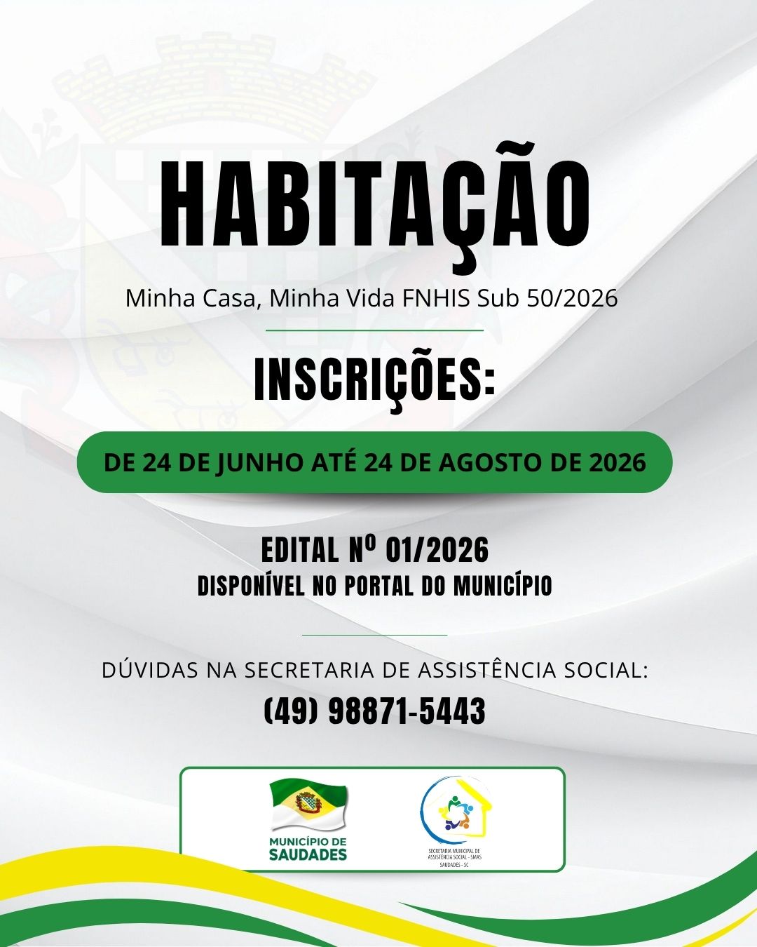 Saudades tem inscrições para programa de habitação de interesse social
