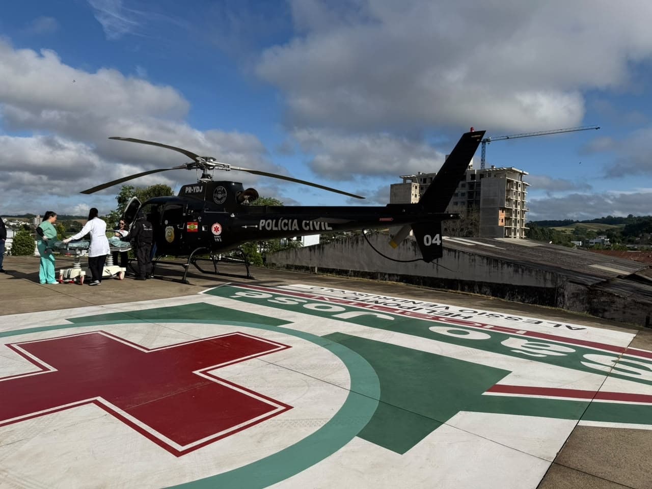 Transporte aeromédico leva paciente com suspeita de AVC ao hospital em Maravilha (Foto por Saer/FRON)