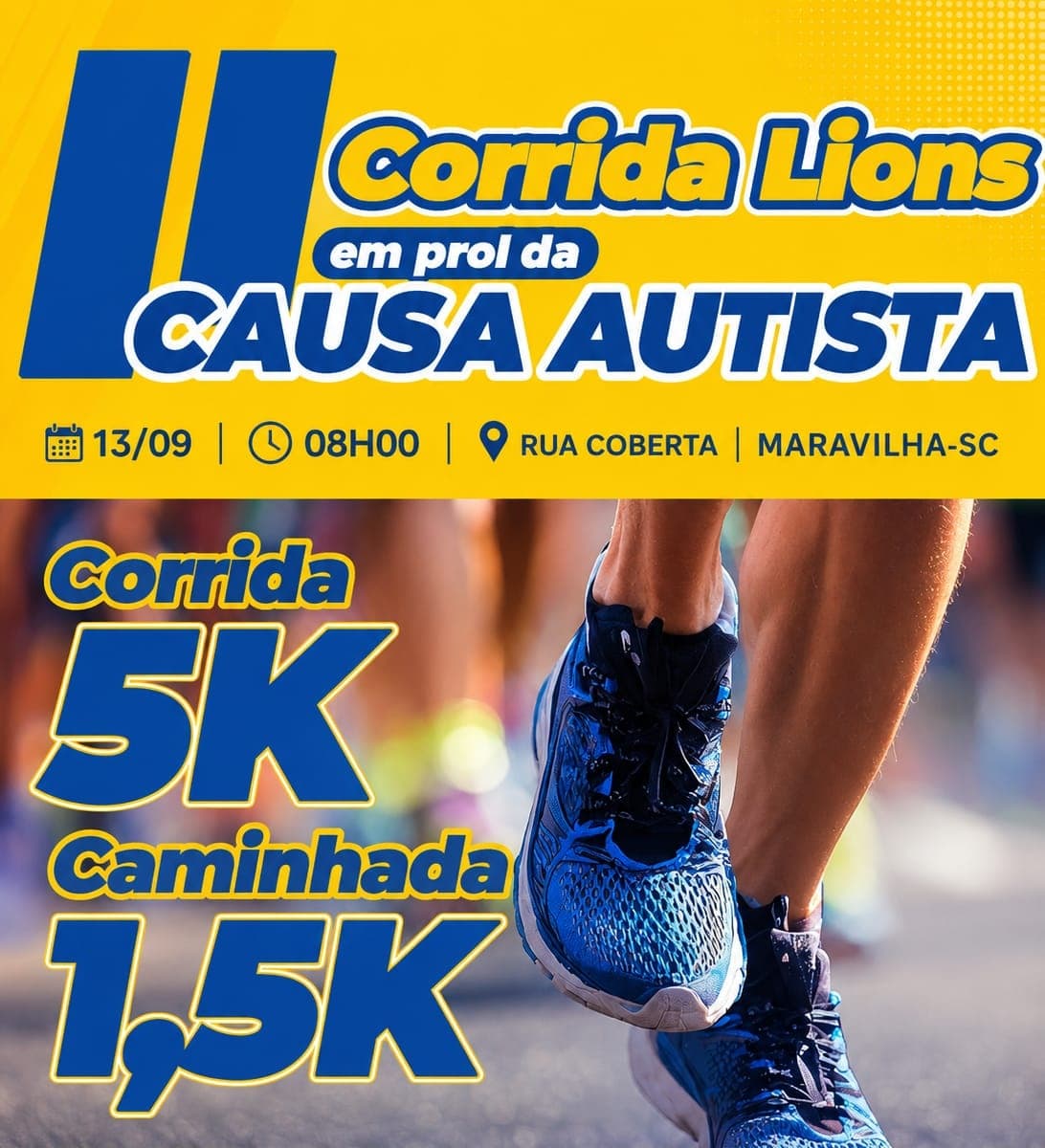 Corrida Lions em prol da causa autista será realizada em setembro em Maravilha (Foto por Divulgação)